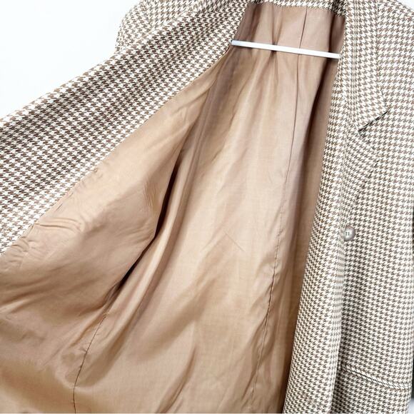Vintage Gianni Sport Blazer Jacket Womens 12 Houndstooth Tan Neutral Equestrian - Picture 6 of 9